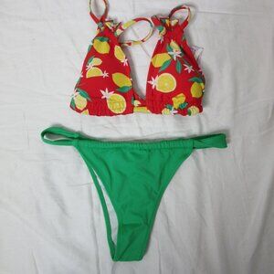 Shade & Shore wild fable 2 Piece Bikini Red Green Lemons Size Small/XS NWT